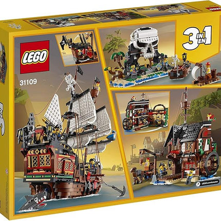 LEGO Creator 3 in 1 Pirate Ship Building Set, Kids can Rebuild The Pirate Ship into an Inn or Skull Island, Features 4 Minifigures and Shark Toy, Makes a Great Gift for Kids Ages 9+ Years Old, 31109