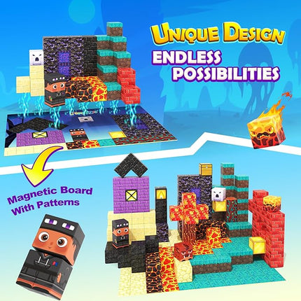 Magnetic Blocks - 154PCS Build Mine Magnet World Cube Toys with Magnet Board for Kids Age 3 4 5 6 7 8 9 10, Magnetic Tiles Stacking Toys, Sensory Birthday Gifts for Boys Girls, Classroom Must Haves