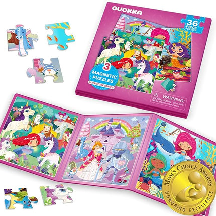 QUOKKA Magnetic Puzzles for Kids Ages 4-6 - 36 Pieces Sudoku Toddler Puzzles Ages 2-4 - Travel Games for Kids Ages 3-5 - Princess Unicorn Mermaid Toddler Travel Toys - Car Airplane Road Trip Games