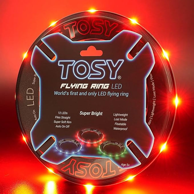 TOSY Flying Ring - 12 LEDs, Super Bright, Lost Mode, Auto Light Up, Camping Essentials for Kids/Teens/Boy/Girl, Safe & Soft, Waterproof, Pool/Beach Games, Lightweight Toy (Red)