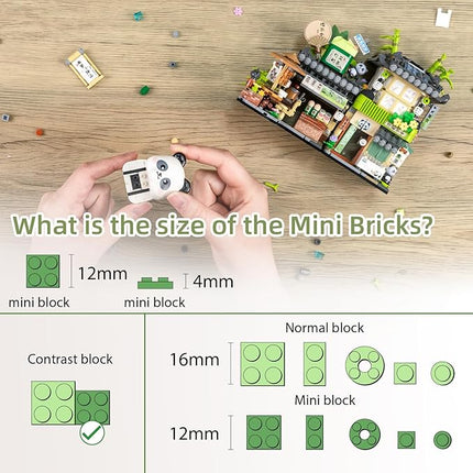 Street View Tea Shop Mini Building Blocks, MOC Creative Building Toys Cute Panda Animals Building Set for Girls 6-12, Simulation Architecture Construction Toy, Gift Idea for Kids Adults (860PCS)