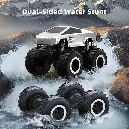 Amphibious Remote Control Monster Truck for Boys Ages 8-12+, 1:16 Scale 4WD Off-Road Fast RC Car, Waterproof All-Terrain 2.4GHz Stunt Car Pool Toys, Best Birthday Gifts for Kids Ages 8+