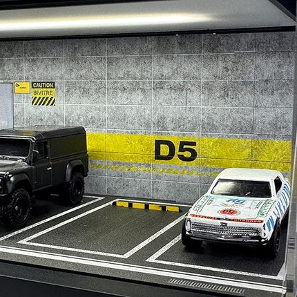 1/64 Model Car Display Case - Compatible with Hot Wheels Matchbox Mini GT Diecast Cars,Acrylic Box for Toy Cars Display Décor and Storage,Stackable Garage Diorama with LED Lights(1T-D5)