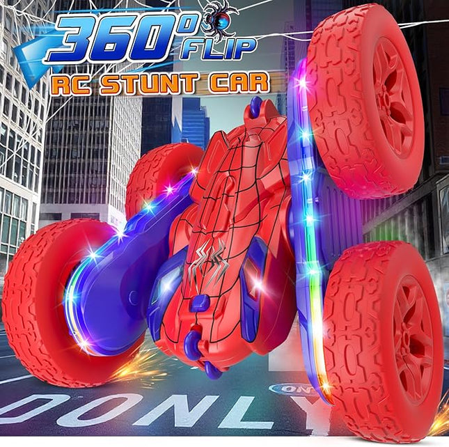 Spider RC Cars Toys for Boys 4-6, 2.4GHz Remote Control Car with 26 LED Light System, 360° Flips, Changeable Wheels, Rechargeable All-Terrain Truck Gift for Kids Ages 4-8