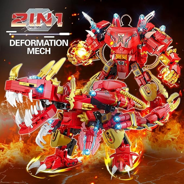 Dinosaur Building Blocks 2 in 1 Transforming Mech, Cpmpatible with Lego Dinosaur Sets, 432 PCS Dinosaur Mech STEM Toys for Boys Ages 6-12, Dinosaur Toy Gift for Christmas & Birthday