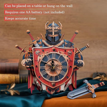 3D Wooden Puzzles for Adults Knight Clock - Model Building Kit ‌‌Cavalier Wall Clock Puzzle Creative Art Craft Gift Home Decor for DIY Enthusiasts, Brain Teaser Building Set Birthday Gifts