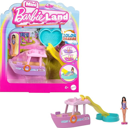 Barbie Mini BarbieLand Playsets with Toy Vehicle & 1.5-inch Doll, Dream Boat with Color-Change Surprise