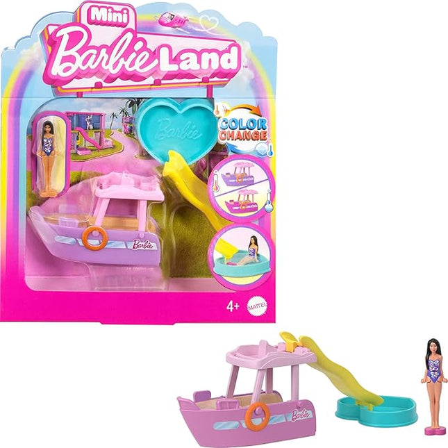 Barbie Mini BarbieLand Playsets with Toy Vehicle & 1.5-inch Doll, Dream Boat with Color-Change Surprise