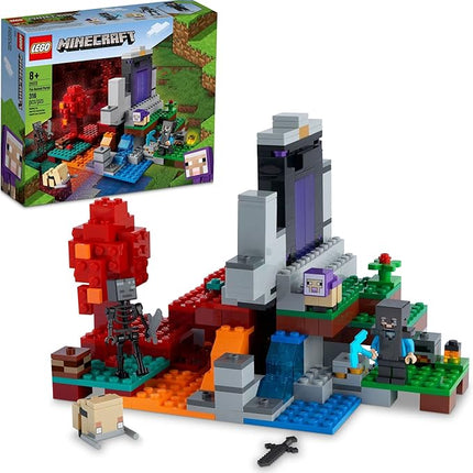 LEGO Minecraft The Ruined Portal Building Toy 21172 with Steve and Wither Skeleton Figures, Gift Idea for 8 Plus Year Old Kids, Boys & Girls