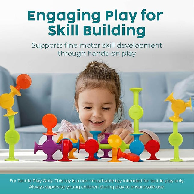 BUNMO Bath Toys Suction - Connect, Build, Create - Bath Toys - Hours of Fun & Creativity - Fine Motor Skills - Stimulating Sensory Toys - Non-Mouthable Toy 3+ - Smooth 24 Pack