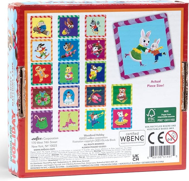 eeBoo: Memory & Matching Game- Woodland Holiday - 18 Themed Matching Pairs, Educational Preschool Game, Kids Ages 3+, 1-4 Players