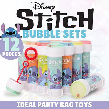 Toyland® Pack of 12 Stitch Bubbles with Wands, 60ml Solution & Novelty Maze Lid - Pocket Money & Party Bag Toys
