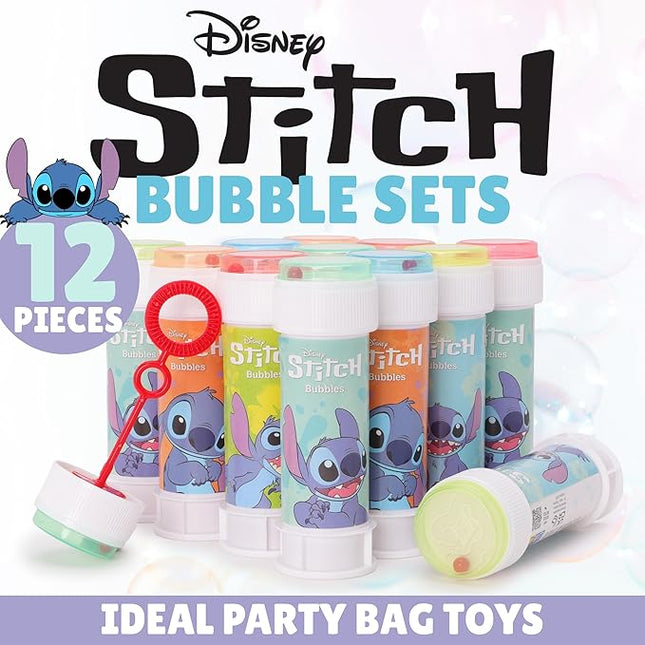 Toyland® Pack of 12 Stitch Bubbles with Wands, 60ml Solution & Novelty Maze Lid - Pocket Money & Party Bag Toys