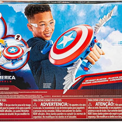 Marvel Studios Captain America Brave New World NERF Skyshot Blaster, Shield Roleplay Toy, Super Hero Toys for Kids 5 and Up