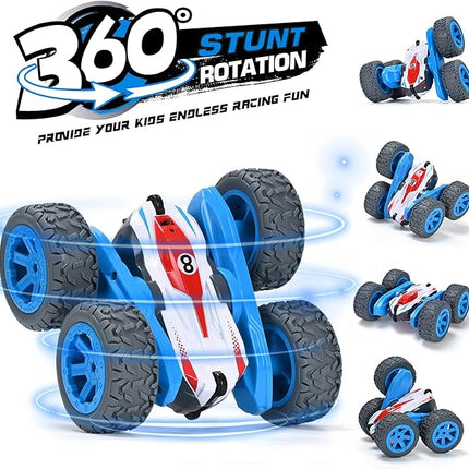 Remote Control Car, 4WD RC Cars Stunt Double Sided 360° Rotating 2 Batteries 2.4Ghz RC Truck with Headlight Birthday Gift for Boys 3 4 5 6 7 8 Year Old