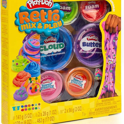 Play-Doh Retro Mix & Play Scented Compounds – Cloud, Butter, Foam, Super Stretch, Sensory Dough, Kit, Gifts for Kids, Sensory Toys, Party Favors for Kids 8-12, Playdoh Compound Packs