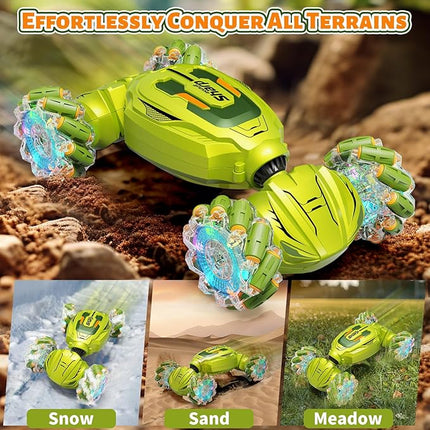 Gesture Sensing RC Stunt Car, Remote Control Car Christmas Birthday Gifts for Kids Age 6-12, 2.4Ghz Hand Controlled Twist Cars, 360° Rotating Off Road Car Toy for Boys Girls Age 6 7 8 9 10 11+(Green)