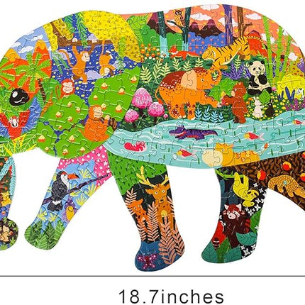 Puzzles for Kids Ages 4-8,8-10 and Adults, Elephant Animal Shaped Jigsaw Puzzles 200 Pieces for Wall Home Decor