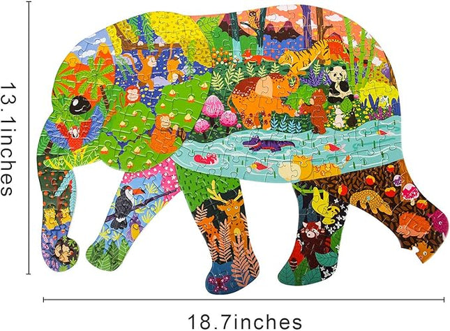 Puzzles for Kids Ages 4-8,8-10 and Adults, Elephant Animal Shaped Jigsaw Puzzles 200 Pieces for Wall Home Decor