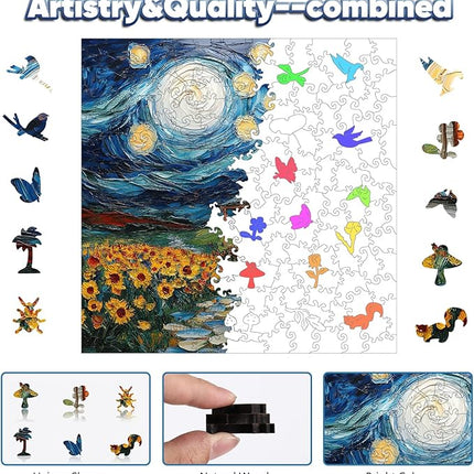 Leodozzio Wooden Puzzles for Adults, Starlight House Jigsaw Puzzles 500 Pieces-5MM Thickness,15.9x15.9, Unique Shaped Puzzle, Perfect Choice for Birthday Gifts, Wall Art Room and Artistic Home Decor