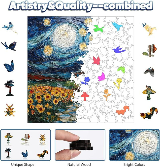 Leodozzio Wooden Puzzles for Adults, Starlight House Jigsaw Puzzles 500 Pieces-5MM Thickness,15.9x15.9, Unique Shaped Puzzle, Perfect Choice for Birthday Gifts, Wall Art Room and Artistic Home Decor