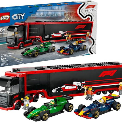 LEGO City F1 Truck with RB20 & AMR24 F1 Car Toys - Model Car Building Toy Set for Kids, Boys and Girls, Ages 8+ - F1 Collectible for Fans - Gift Idea for Birthdays - 60445