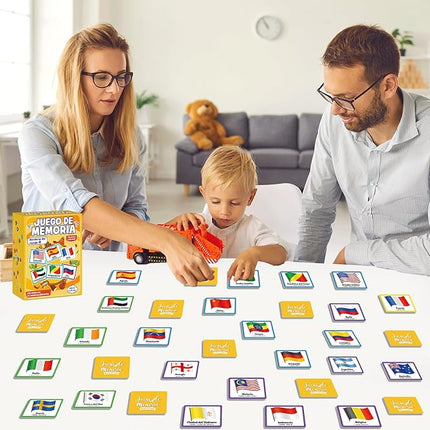 gisgfim 50 Pairs Juego de Memoria de Banderas del Mundo en español para niños y adultos Flags of the World Memory Matching Games in Spanish Educational Matching Game Fun Fast Memory Game Gift Learning