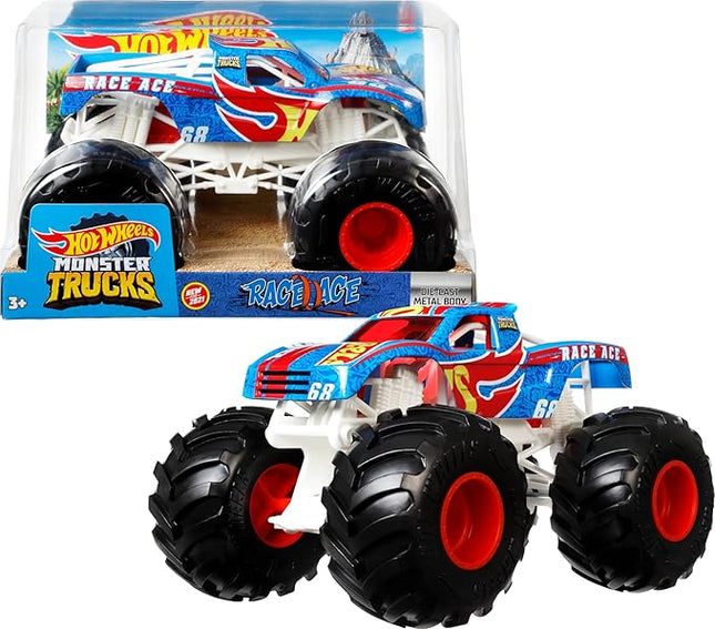 Hot Wheels Monster Trucks Toy Truck, Oversized 1:24 Scale Die-Cast Race Ace for Kids & Collectors