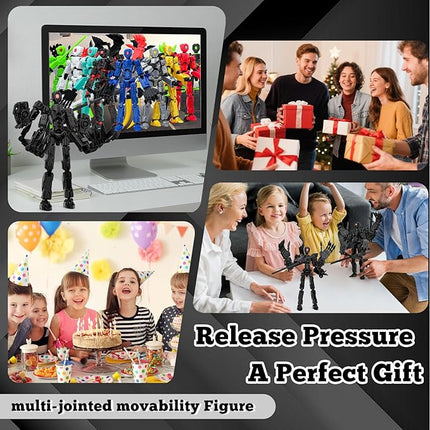 8Inch T13 Action Figure Assembly Completed, T13 Multi-Jointed Movable Robot Action Figure Set,Collectors Desktop Decorations for Game Lovers Toys (Black)