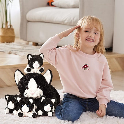 IKASA Mommy Cat Stuffed Animal Mom and Baby Plush Toy,Cute 16" Soft Cuddly Huggable Toys with Little Mini Babies Kitten,Gifts for Kids Girls Boys
