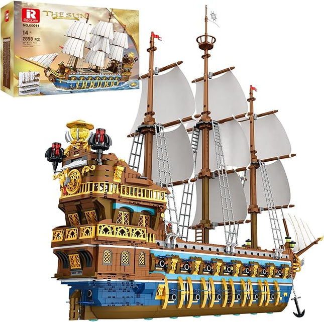 Reobrix Royal Pirate Ship Building Set for Adults, 2858-Piece Large Model Ship, Collectible Luxury Display Pirate Ship Model 66011, Architecture Set Gifts for Maritime Lovers 14+