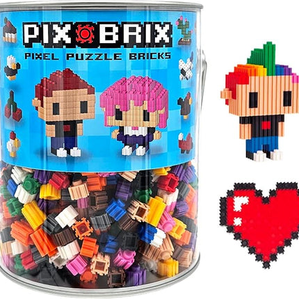 Pix Brix Pixel Art Puzzle Bricks Bucket – 1,500 Piece Pixel Art Kit with 11 Colors, Dark Palette – Interlocking Building Bricks, 2D and 3D Builds – Stem Toys, Ages 6 Plus