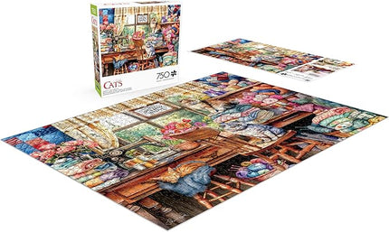 Buffalo Games - Tom Wood - Crafty Cat Crafts - 750 Piece Jigsaw Puzzle for Adults -Challenging Puzzle Perfect for Game Nights - Finished Size is 24.00 x 18.00