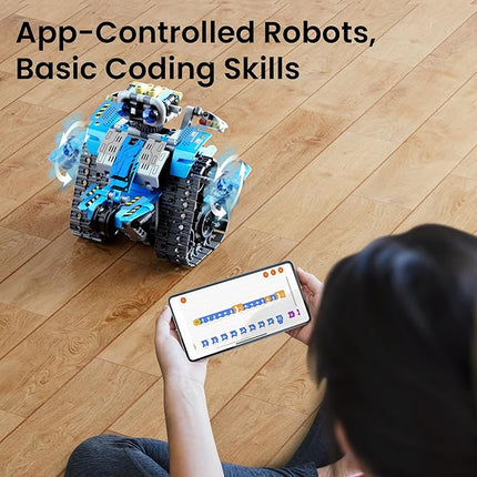 Sillbird Robot Building Kit with Remote Control STEM Gifts for Boys Ages 8-12, Technic Coding Robotic Toys for Kids Birthday, Build 5in1 Models with 488 Pieces - Blue