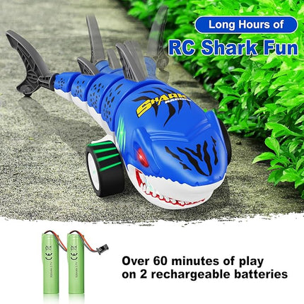 Remote Control Shark Toys, RC Shark Cars with Led Light, Rechargeable RC Robot Toy for Kids, 360° Rotating & Swinging Tail, Birthday Gifts for Girls Boys Age 3-5 5-7 8-10