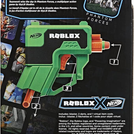 Nerf Roblox Phantom Forces: Boxy Buster Dart Blaster, Pull-Down Priming Handle, 2 Elite Darts, Code to Unlock in-Game Virtual Item