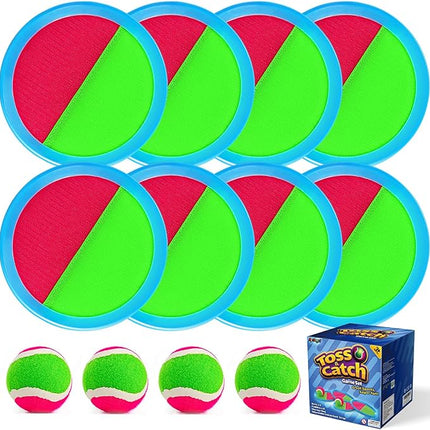 Ayeboovi Toss and Catch Ball Set with 8 Paddles 4 Balls Outdoor Beach Pool Toys for 3 4 5 6 7 8 Year Old Boys Girls Birthday Gift Stocking Stuffers Outside Camping Lawn Yard Games for Kids and Family