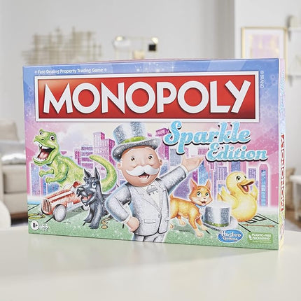 Hasbro Gaming Monopoly Sparkle Edition Board Game, Family Games, with Glittery Tokens, Pearlescent Dice, Sparkly Look, (Amazon Exclusive)