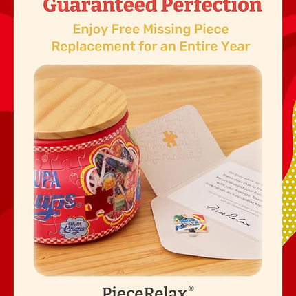 Chupa Chups X PieceRelax 3D Puzzle Jar 64 Plastic Pieces for Adults - Timeless Memories - Retro Fun S Wooden Lid Container for Kitchen Dining Study Living Room No Glue Requied Small [BC1024]