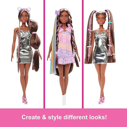 Barbie Fun & Fancy Fashion Doll & Accessories, with Extra-Long Black Hair & 2 Looks, Including Silver Dress & Hair Extension