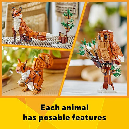 LEGO Creator 3 in 1 Forest Animals Red Fox Toys - Building Toys for Kids, Boys & Girls, Ages 9+ - W/ 3 Building Options into Fox, Owl, or Squirrel - Gift for Christmas - 31154