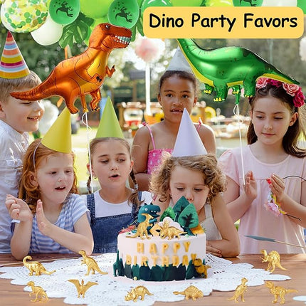 AugToy Gold Plastic Mini Dinosaur Figures Toys 48PCS Party Favors Supplies Birthday Dino Cupcake Toppers Prizes Box Toddler Kids Classroom Goodie Bags Pinata Filler Valentines Day Gifs School