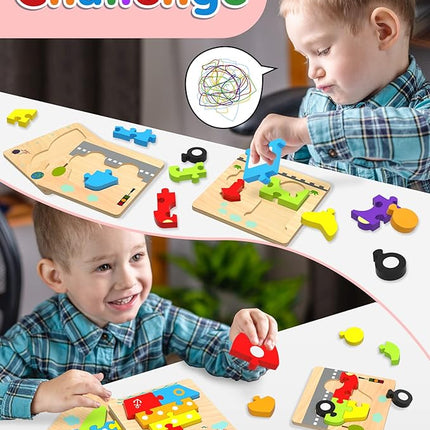 Yetonamr Wooden Toddler Puzzles Gifts Toys for 1 2 3 Years Old Boys Girls, 6 Vehicle Shape Montessori Toys Educational Blocks Kids Gift Baby Learning Toy Age 1-3, 2-4