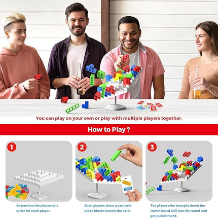 Tower Building Balance Board Game, Stacking Game for Family, 360° Drop Tower Swing Stacking Desktop Game for Teens & Adults, Parties Fun Games