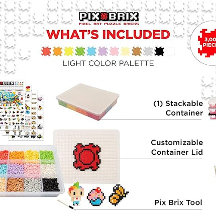 Pix Brix Pixel Art kit Puzzle Bricks - 3,000 Piece Pixel Art Container, 12 Color Light Palette - Interlocking Building Bricks, Create 2D and 3D Builds Without Water or Glue - Stem Toys, Ages 6 Plus