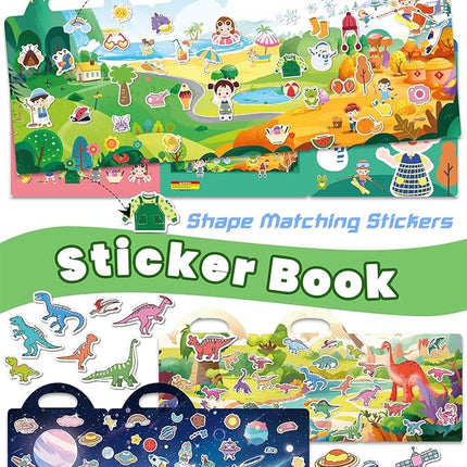 Reusable Sticker Book for Toddlers 2-4 Years, Stickers for Kids, Toddler Sticker Book Ages 1-3, Toddler Craft Activities, Toddlers Travel Toys Ages 2+ Boy Girl Birthday Gifts