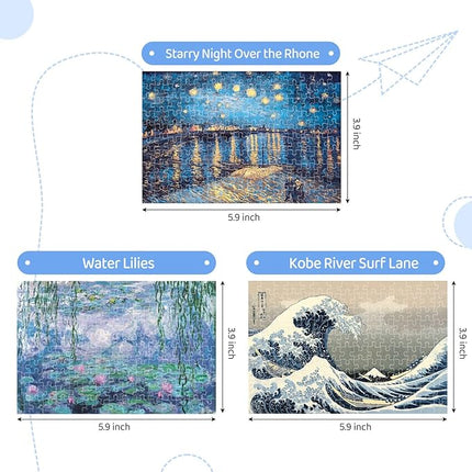 150 Piece Mini Jigsaw Puzzles for Adults & Kids, 6" x 4" Starry Night & More 3 Pack
