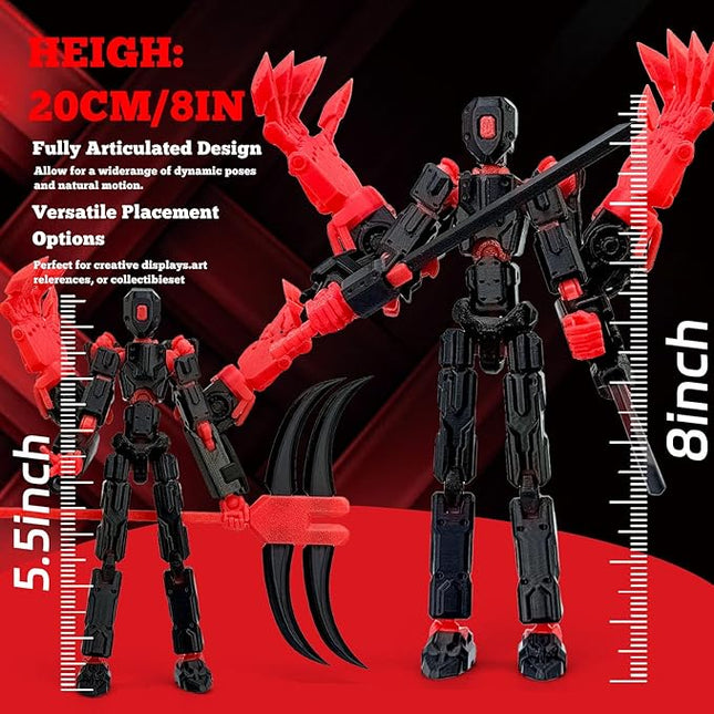8Inch T13 Action Figure Assembly Completed, T13 Multi-Jointed Movable Robot Action Figure Set,Collectors Desktop Decorations for Game Lovers Toys (Black Red)