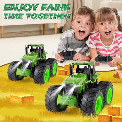 Remote Control Tractor Toys for Kids 3-5, Light Up Monster Trucks Toy for Boys 3,4,5,6,7 Year Old, Toddlers RC Farm Vehicle Toys for Ages 3-7 Years Old, Ideal Birthday Toys Gift for Boys Girls
