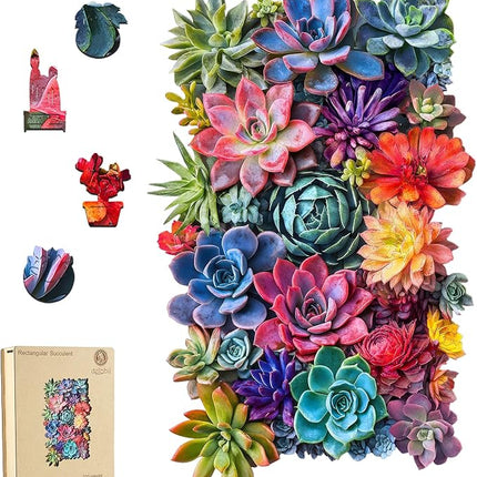 delobil Rectangular Succulent Wooden Puzzles, 200 Pieces Jigsaw Puzzles 12.6'' x8'', Unique Design Liberty Wooden Puzzles for Adults and Kids, Family Game Gift Royal Size